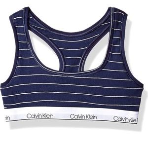NWT Calvin Klein Girls' Modern Cotton Bralette, CK Navy Stripe Size S